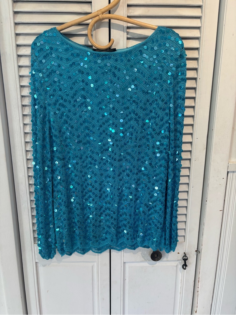 Teal Sequin Long Sleeve Top - Women's Sparkle Tee